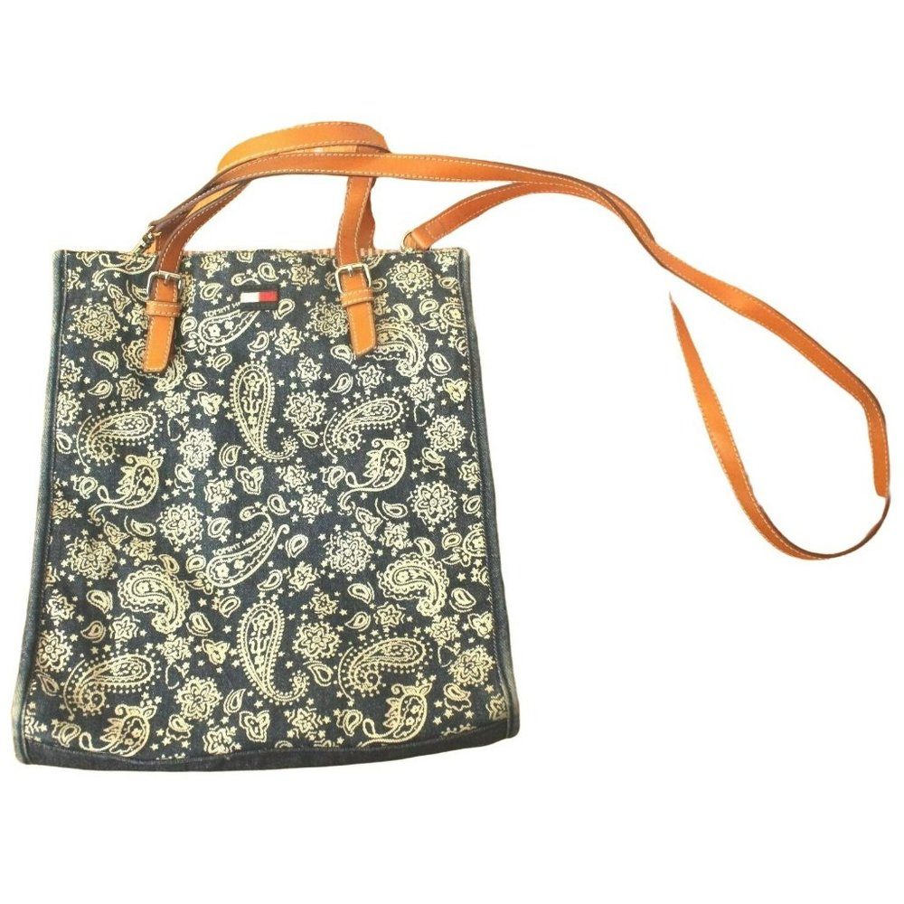 Vtg Blue Paisley Denim Purse handbag crossbody Tommy Hilfiger 11 x 10